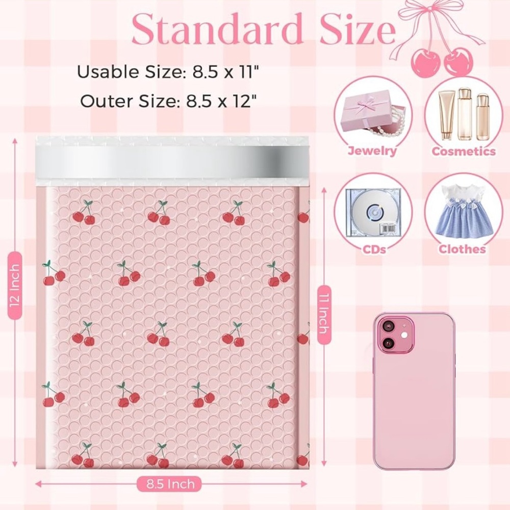 80 pc Cherry Themed Seller Shipping Bundle: Bubble Mailers Thank You Cards Gifts - Picture 2 of 13
